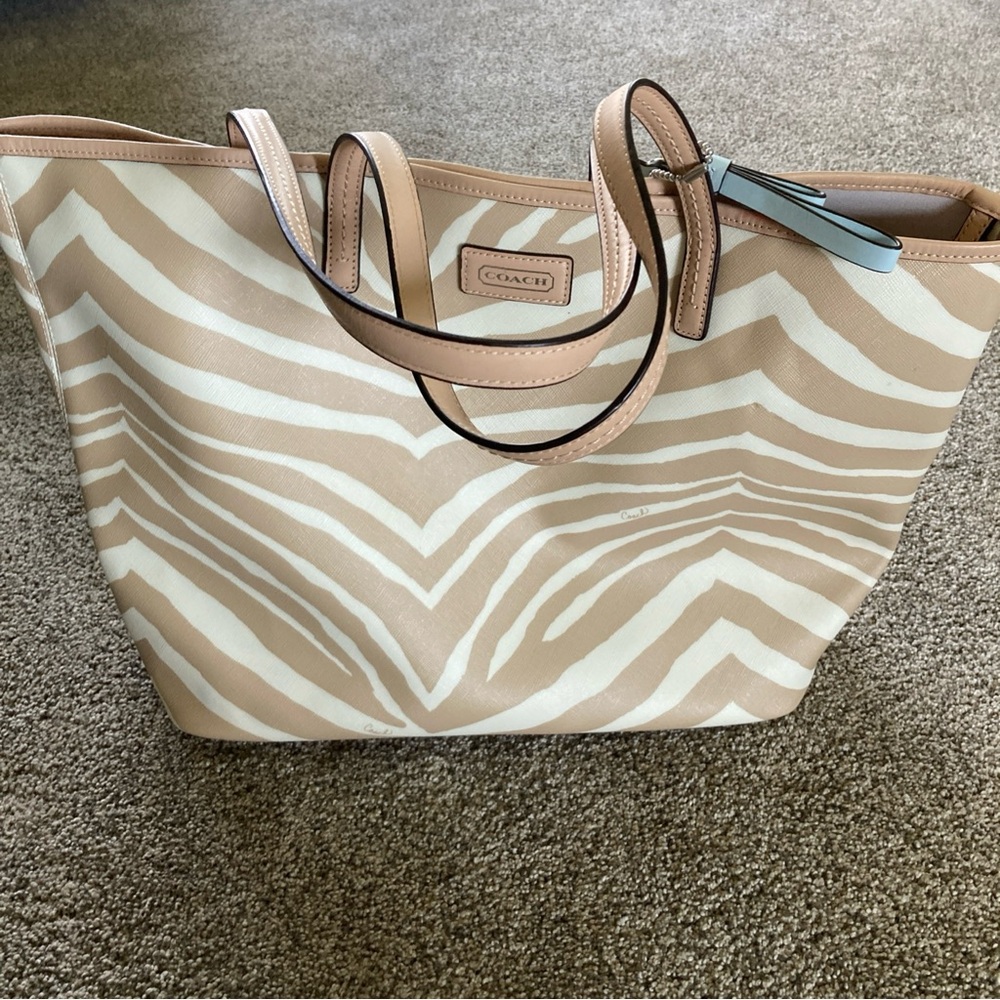 Coach Park Metro Tote Bag ZEBRA PRINT Tan & Cream Handbag Purse F26983 NWT